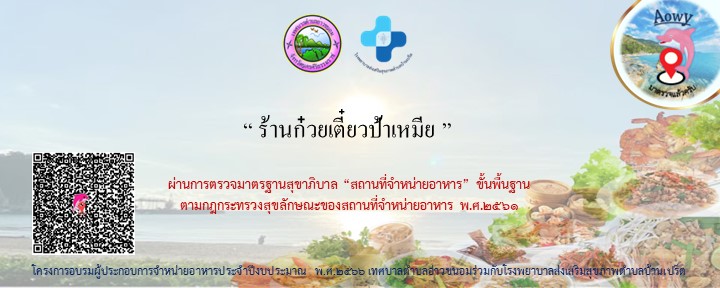 ตรวจประเมินสถานประกอบกิจการที่ผ่านการอบรมผู้ประกอบการร้านอาหาร ตามประกาศกระทรวงสาธารณสุข เรื่อง หลักเกณฑ์ วิธีการจัดอบรมผู้ประกอบกิจการและผู้สัมผัสอาหาร พ.ศ.2561